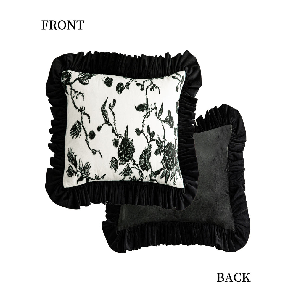 Nabis Block Print Decorative Pillow Cover Black Rose 