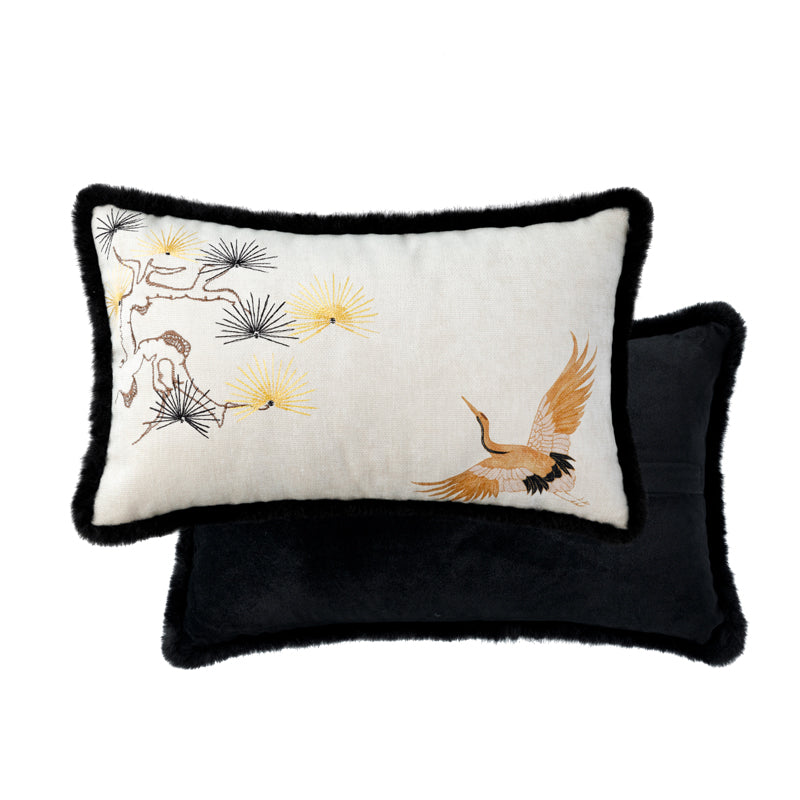 Nabis Crane Three-dimensional Embroidery Throw Pillow Cover