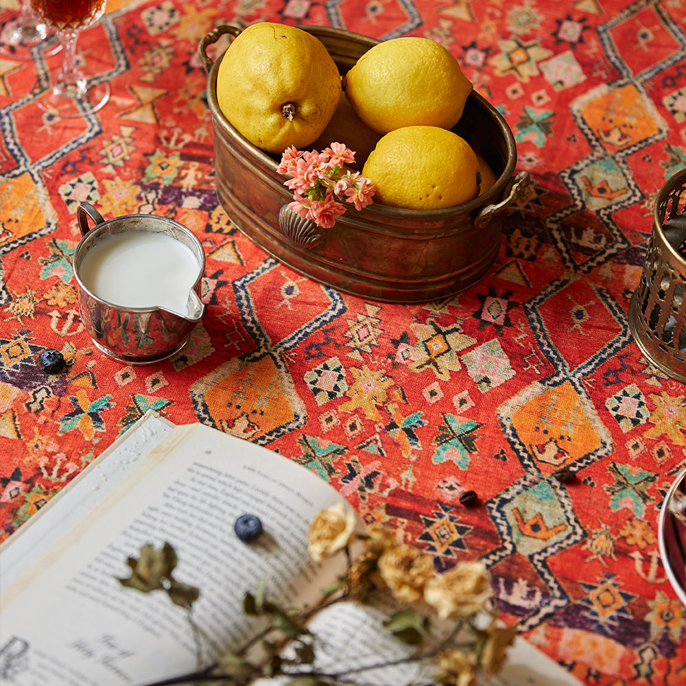 Nabis Orange Red Boho Country Linen Custom Tablecloth