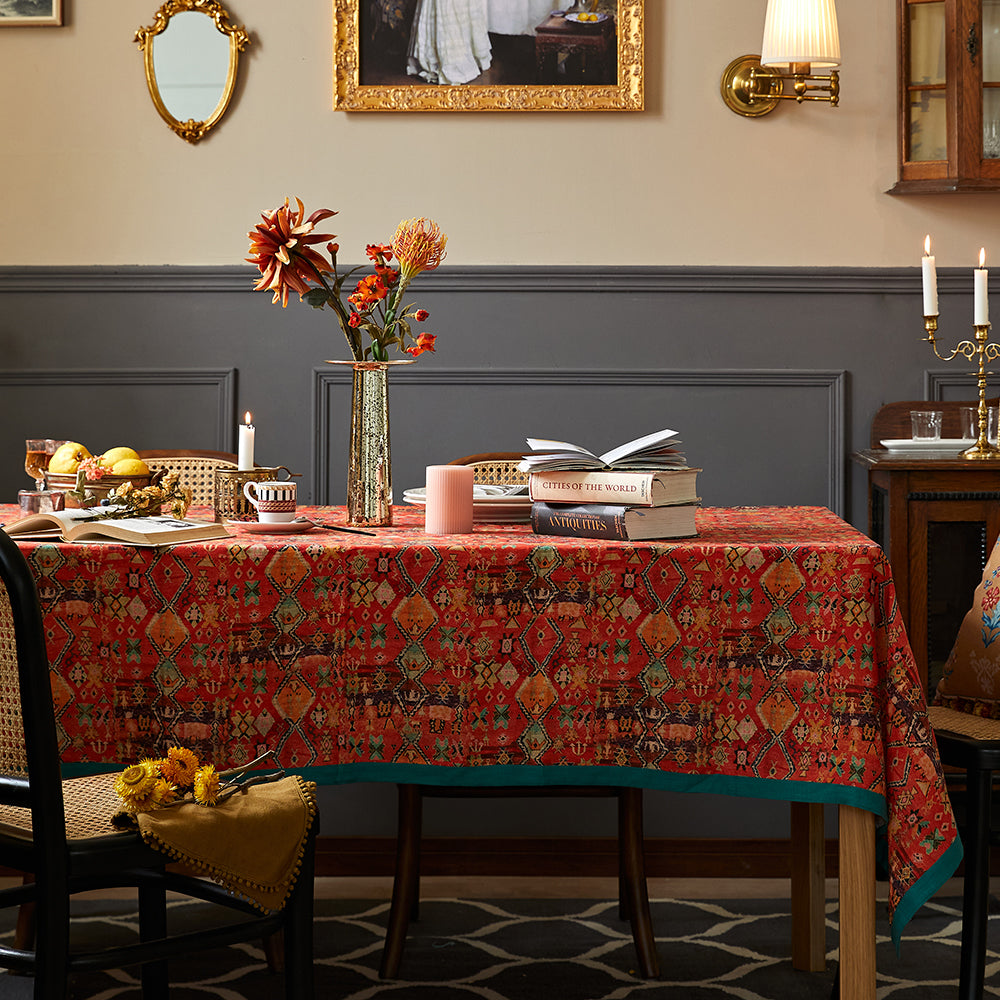 Nabis Orange Red Boho Country Linen Custom Tablecloth