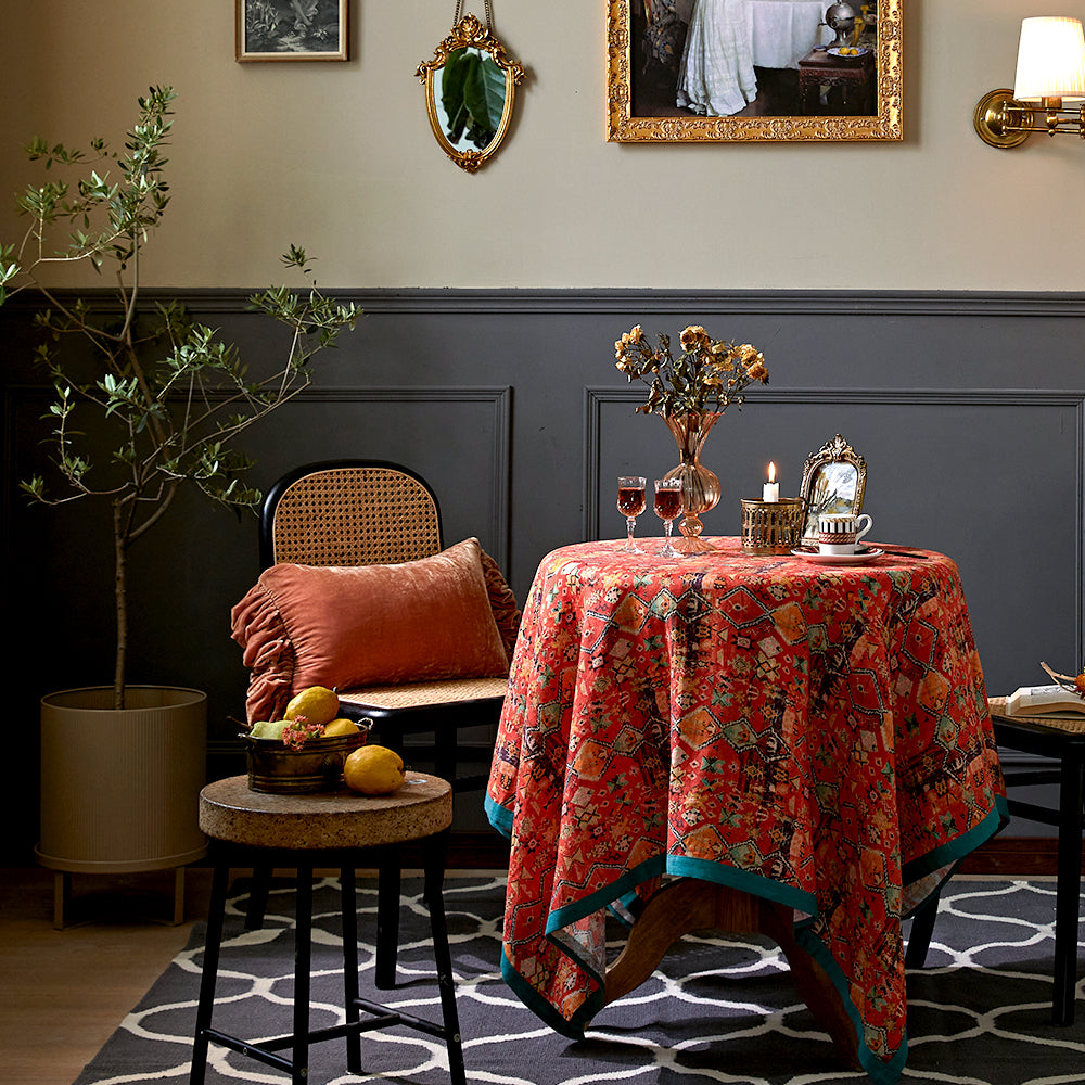 Nabis Orange Red Boho Country Linen Custom Tablecloth