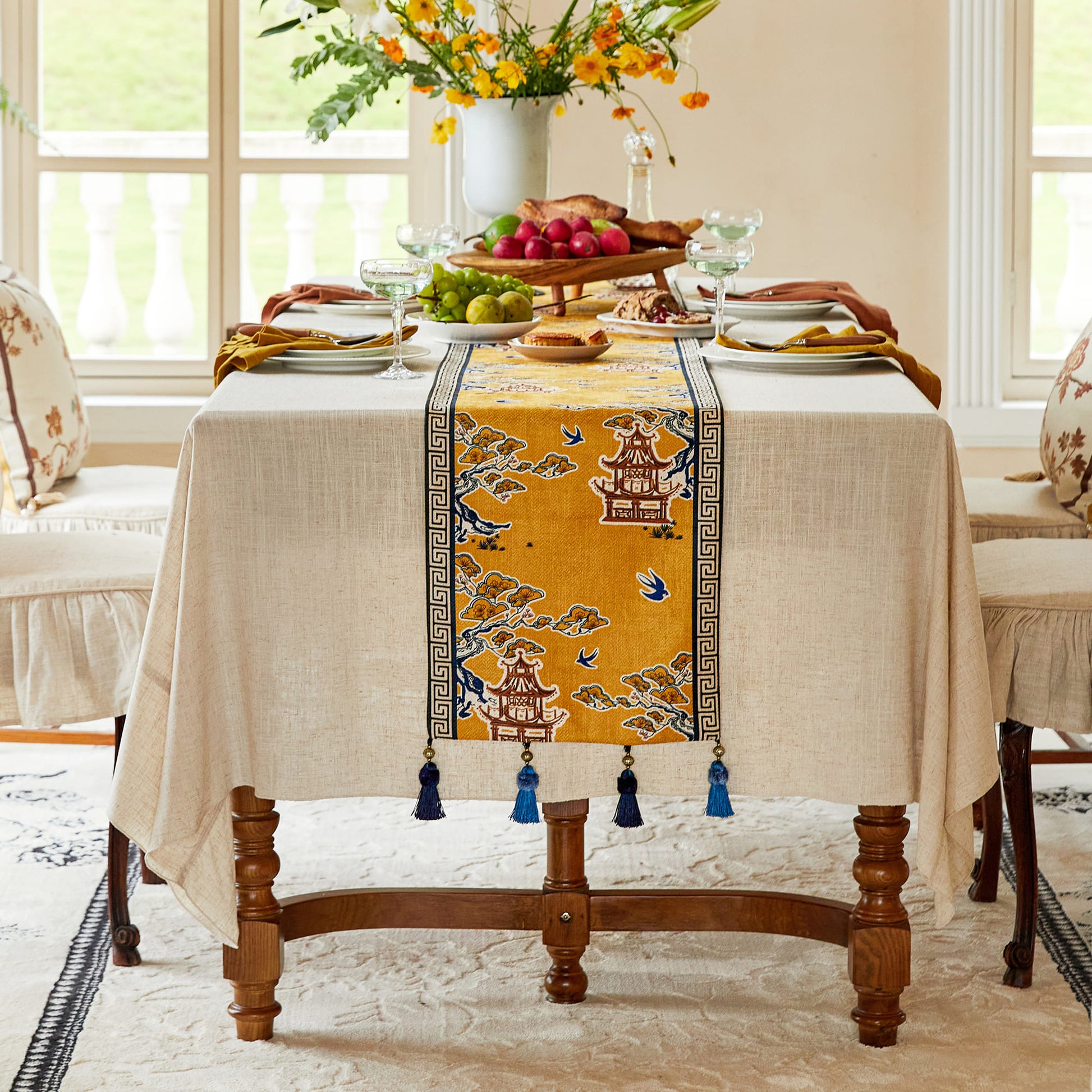 Nabis Oriental Gold Table Runner Custom Pavillon Printed