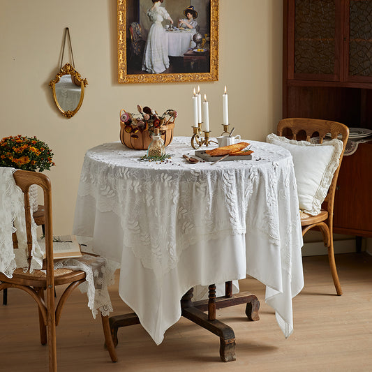 Nabis French Modern Simple White Lace Embroidery Custom Tablecloth