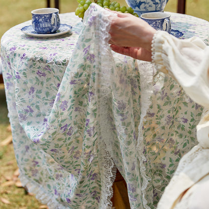 Violet Pastoral Lace Purple Flower Tablecloth