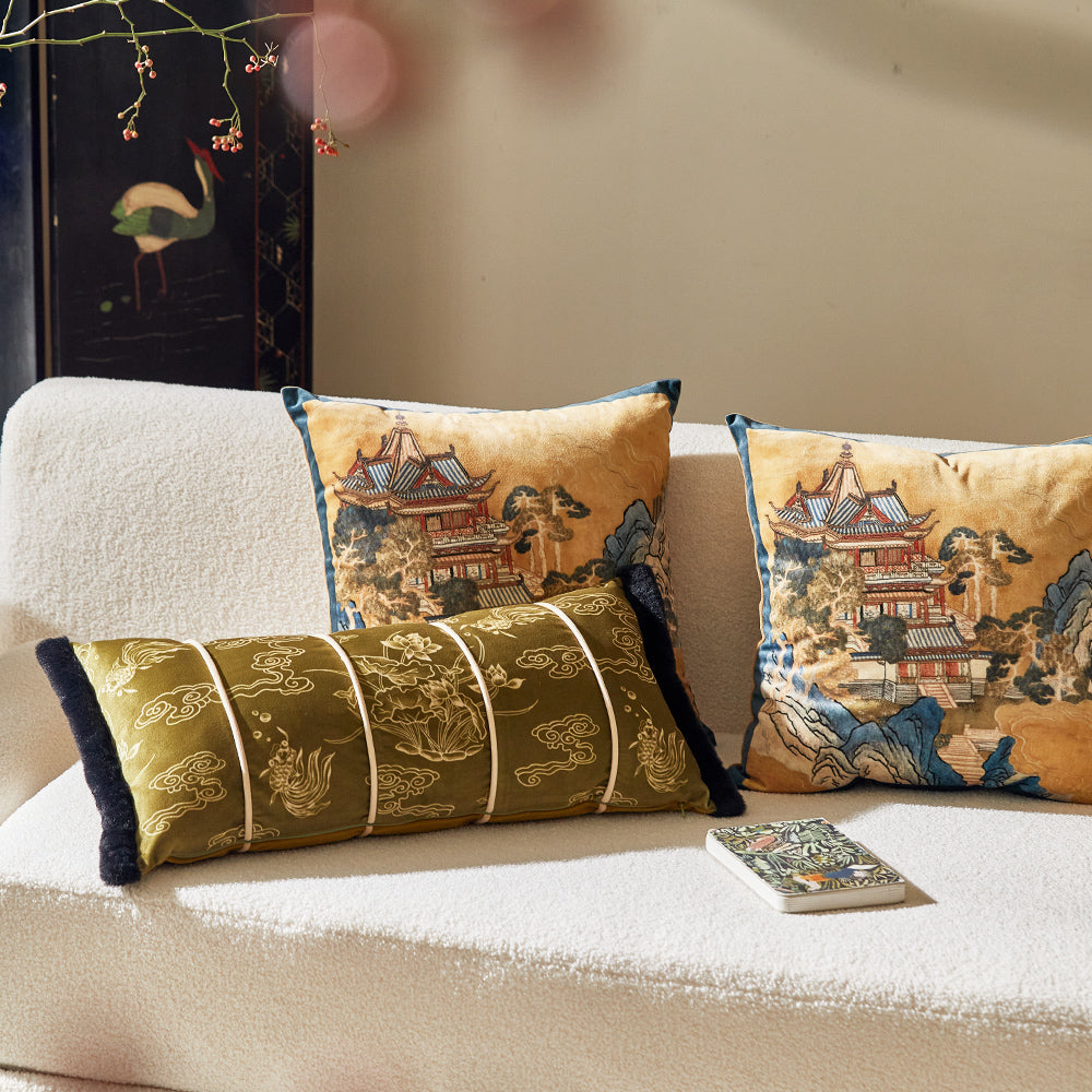 Imperial Oriental Velvet Print Throw Pillow Cover NabisFabric