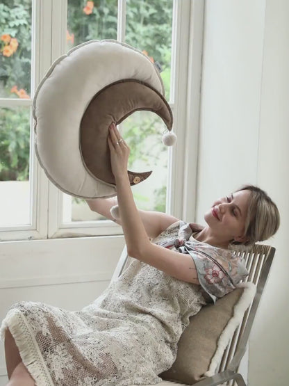 Crescent Moon Pillow with Pom Pom