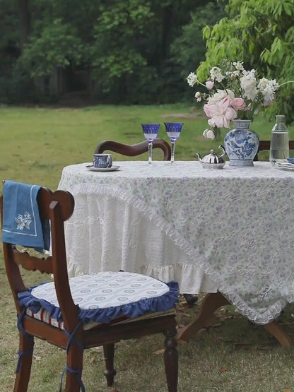 Violet Pastoral Lace Purple Flower Tablecloth