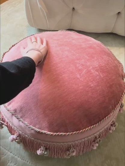 Vivian Romantic Pink Round Velvet Ottoman Cushion