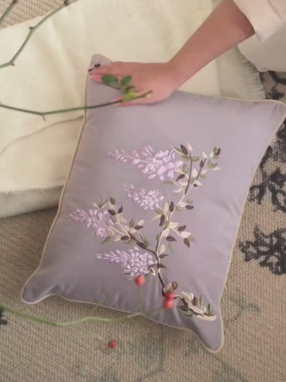 Wisteria Embroidery Velvet Pillow Cover