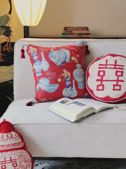 Oriental Red Pillow Cover