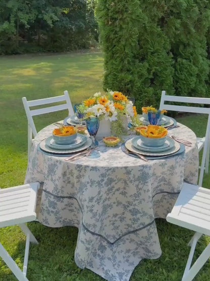 Audrey Custom Blue and White Elegant Tablecloth