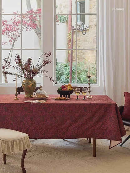 Regal Bloom Crimson Tablecloth